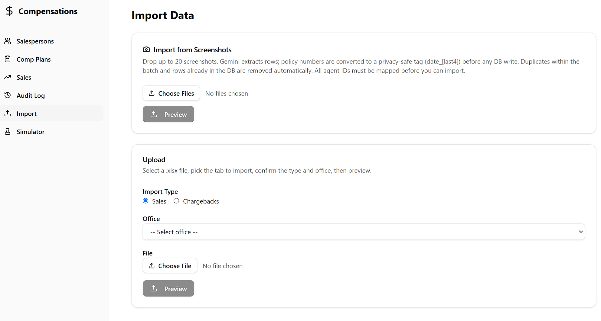 Commission intelligence tool data import