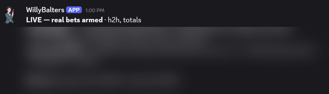 Automated betting execution, live status in Discord